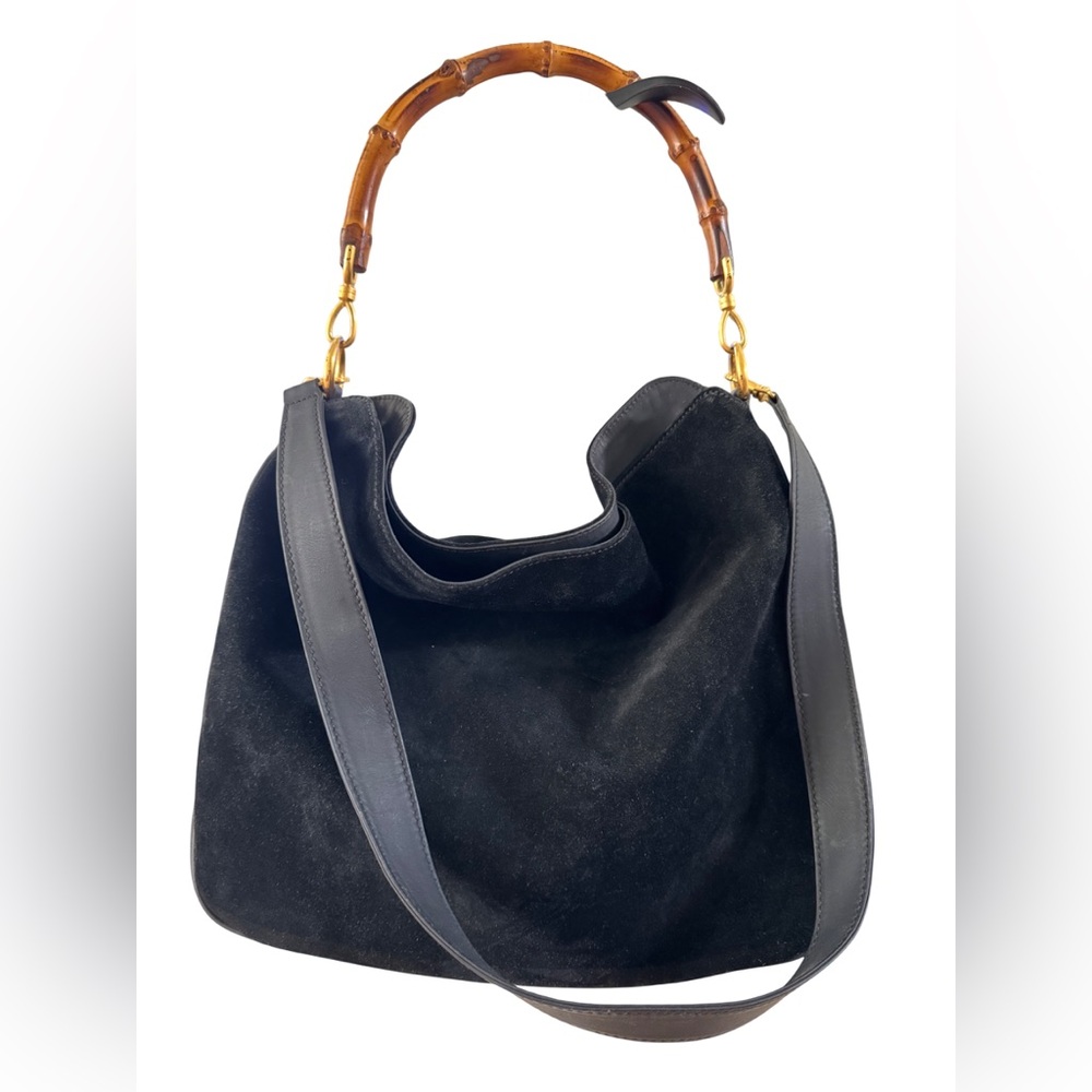 Gucci Black Suede Hobo with Bamboo Handle